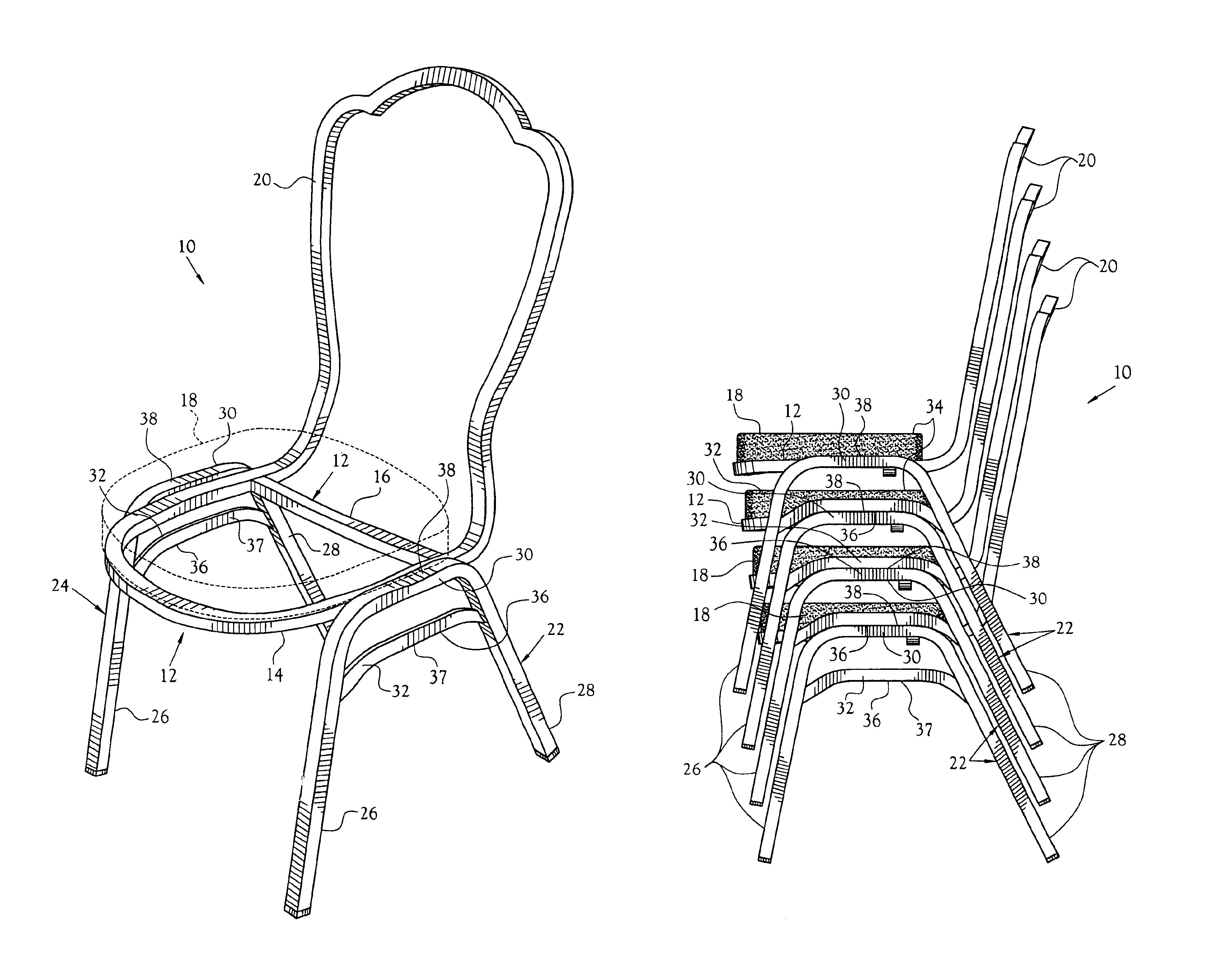 Chair frame for a stackable chair