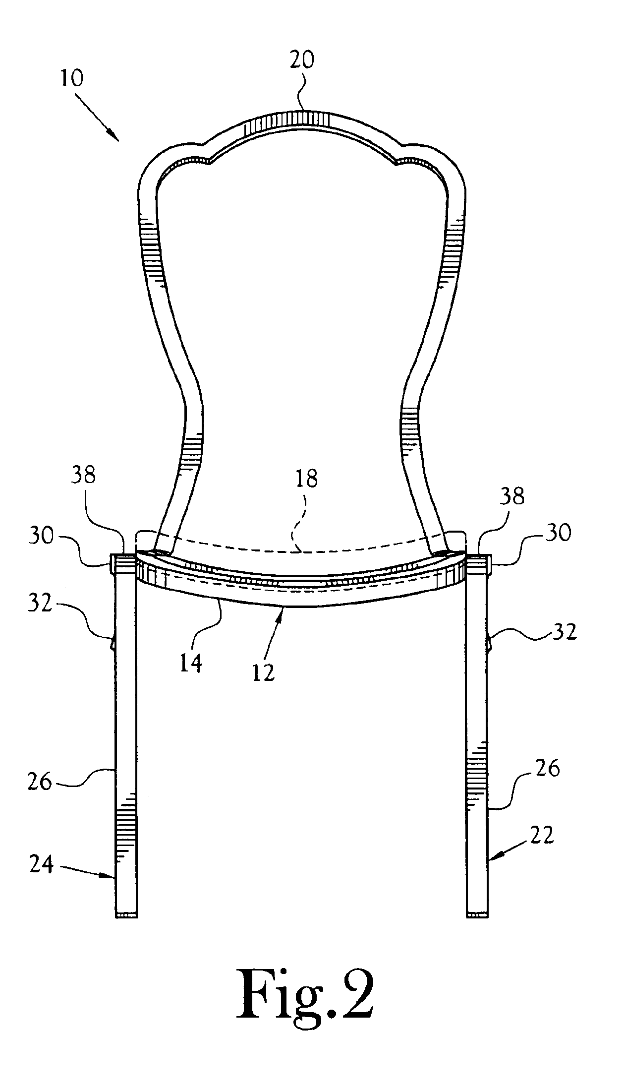 Chair frame for a stackable chair