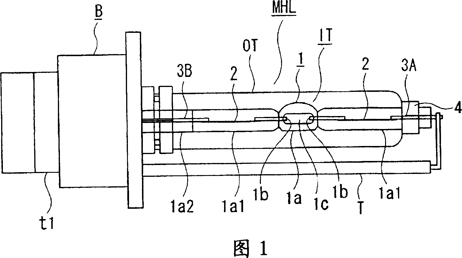 Metal halide lamp, lighting device for metal halide lamp and headlight