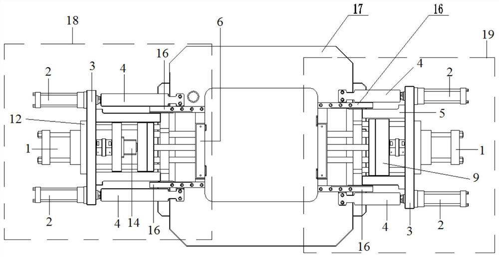 Local loading forced feeding and core pulling device of large aluminum alloy extrusion casting mold