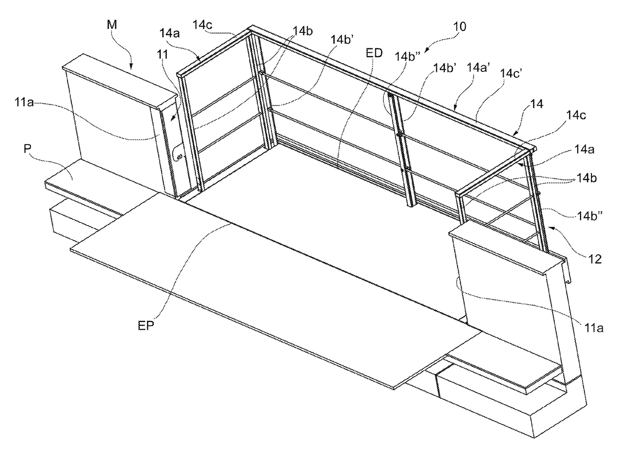 Balcony with foldaway barrier, in particular for boats