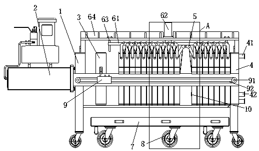 Van-type filter press for preventing mud cake from sticking to filter cloth and method for separating from mud cake