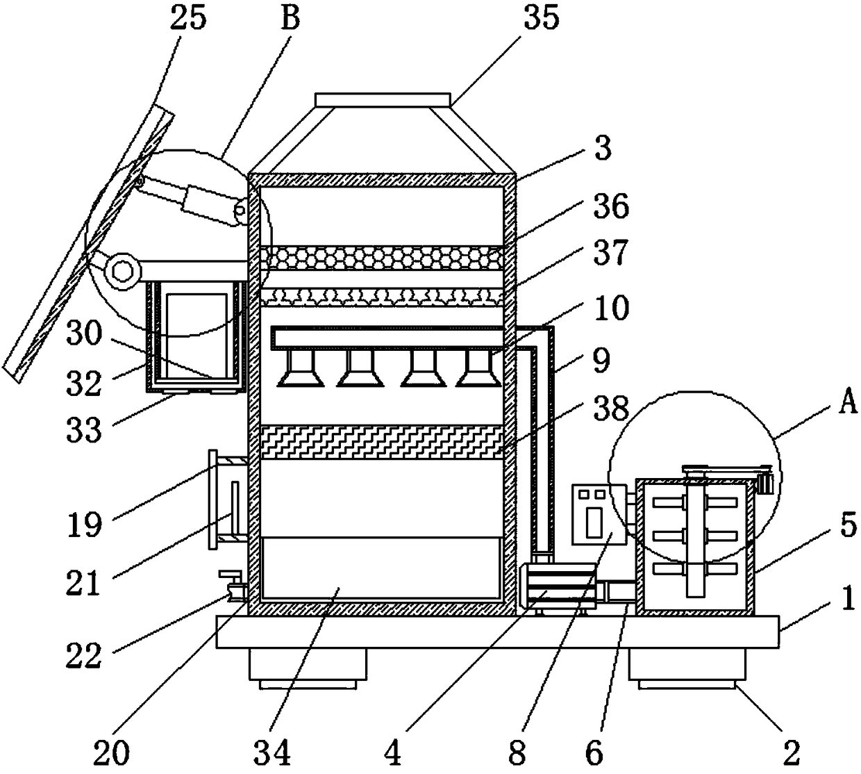 Convenient-to-control acid mist purification tower for atmospheric pollution treatment