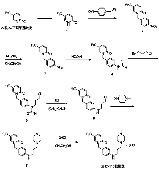 Synthetic method of renal fibrosis resistant medicine 1-(substituted benzyl)-5- trifluoromethyl-2(1H)-pyridone hydrochloride