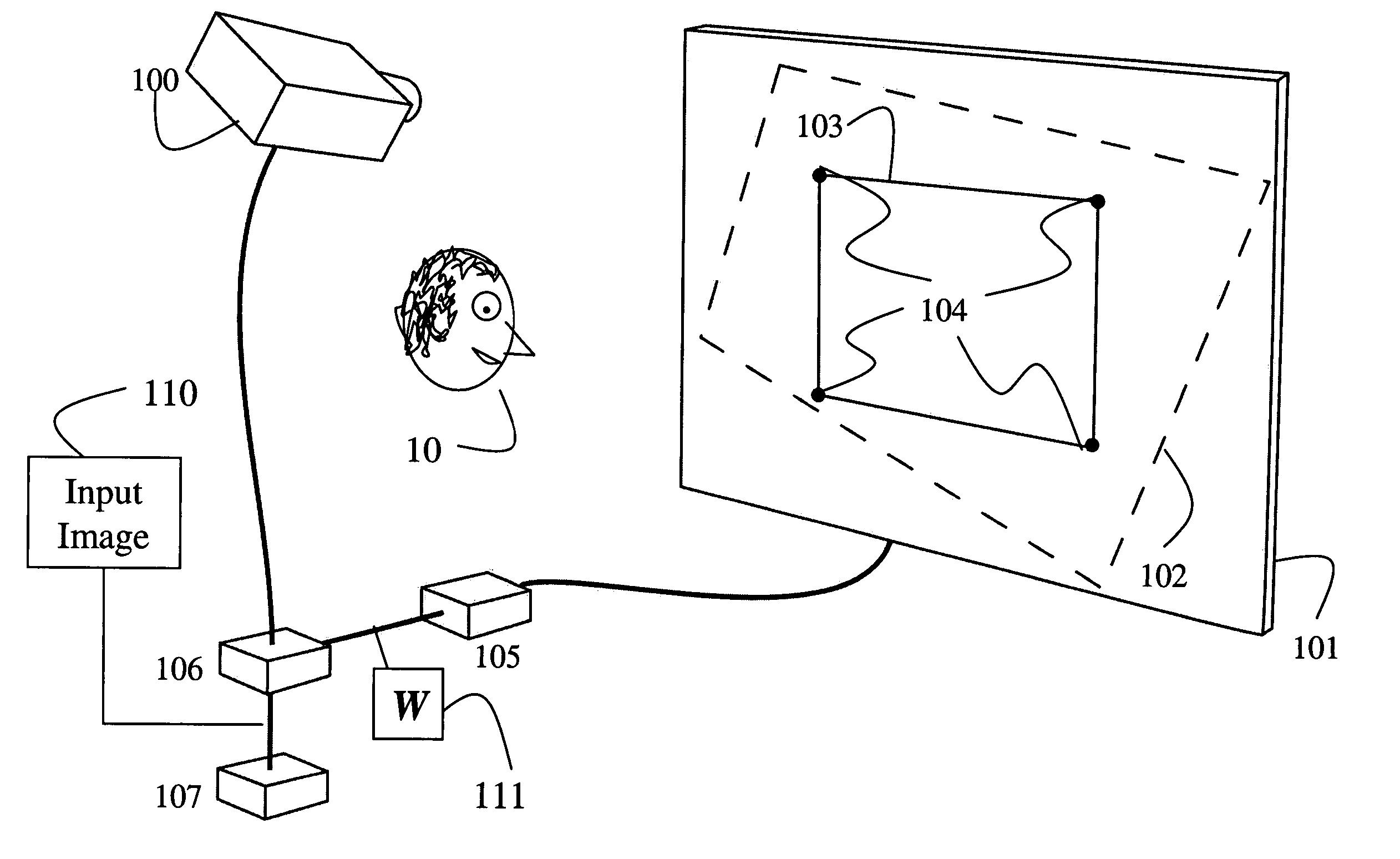 Method and system for calibrating projectors to arbitrarily shaped surfaces with discrete optical sensors mounted at the surfaces