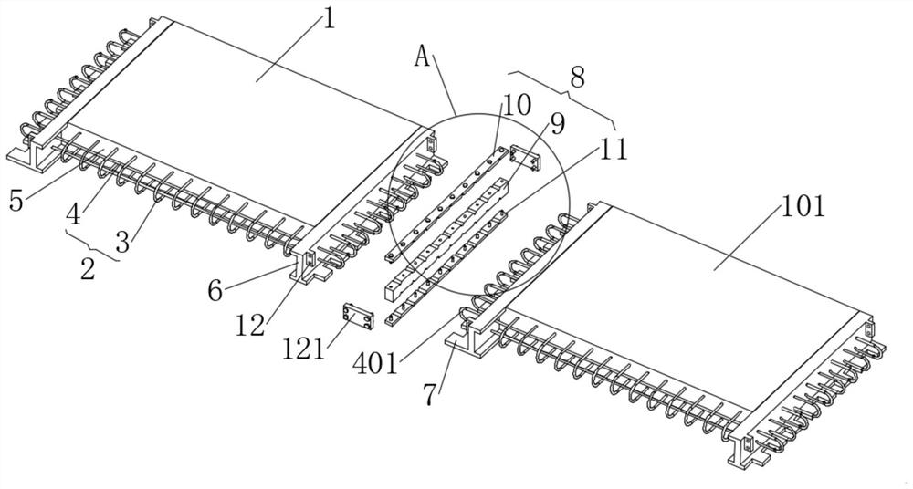 Bolting device between prefabricated decks of prefabricated bridges