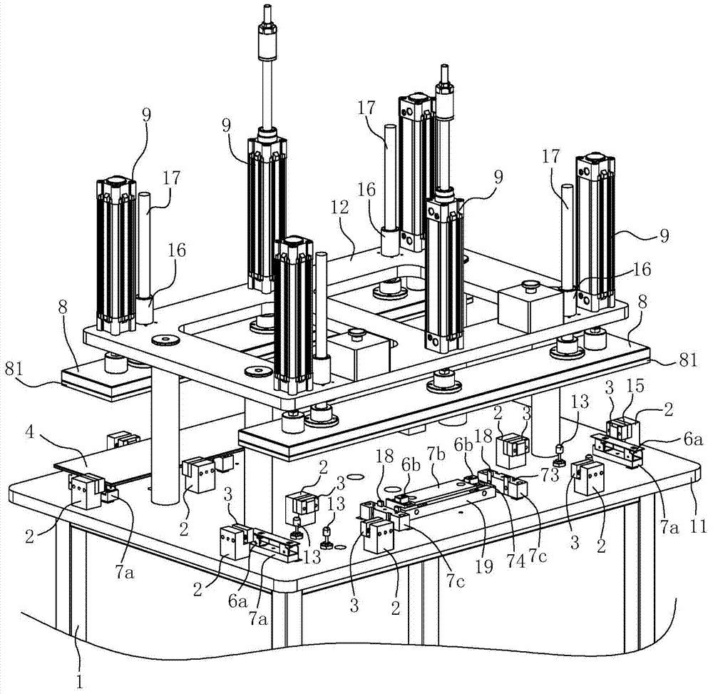 Bonding tool for bonding multiple parts to glass panels at the same time