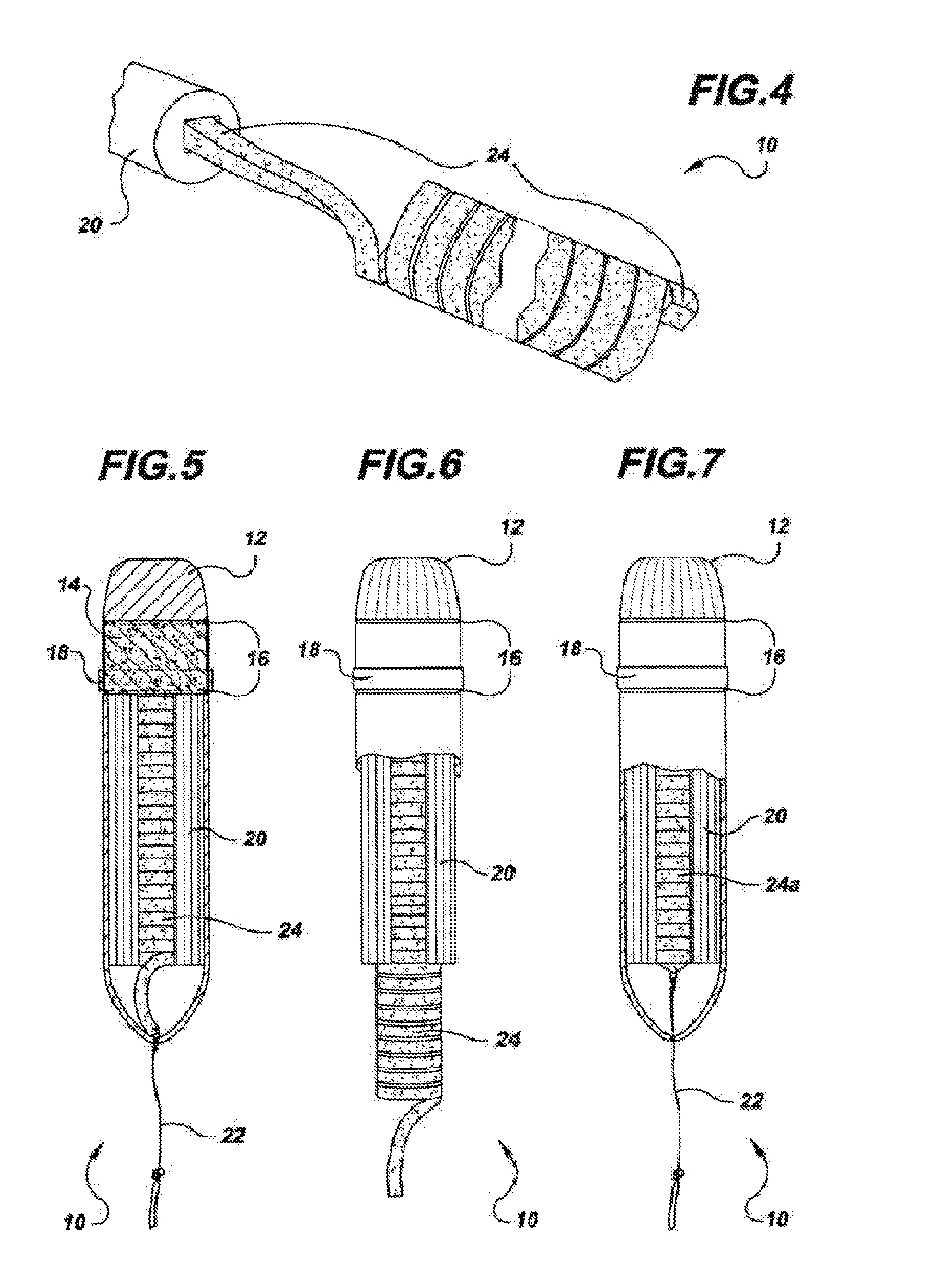 Wound penetrating hemostatic device impregnated with coagulant, antibiotic and/or anesthetic