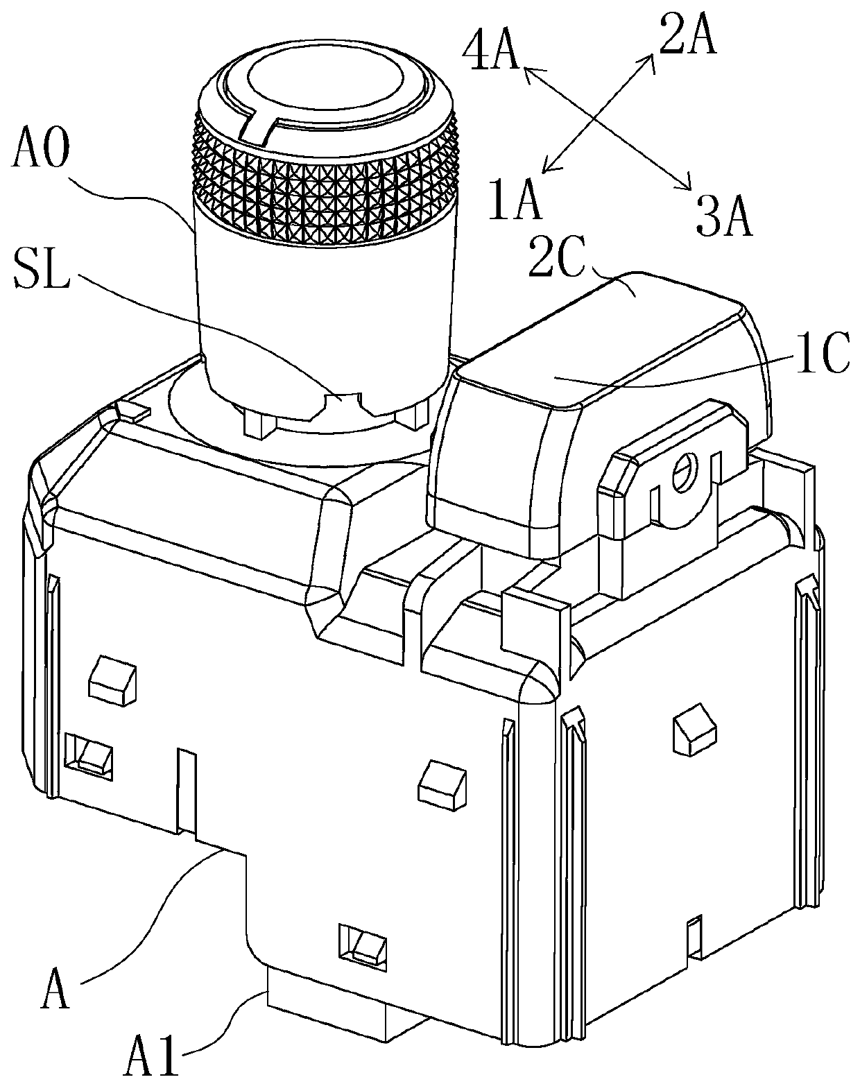 Device integrating rearview mirror adjusting switch and rearview mirror reversing and downward-turning main machine