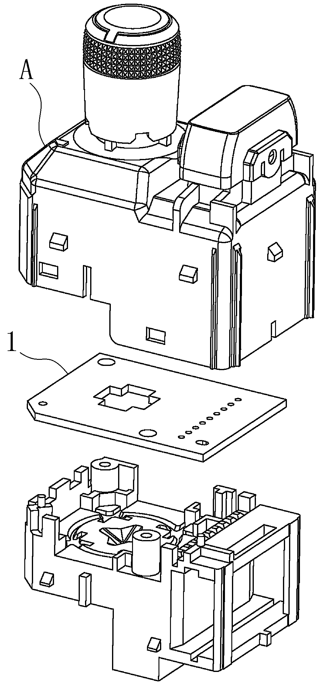 Device integrating rearview mirror adjusting switch and rearview mirror reversing and downward-turning main machine