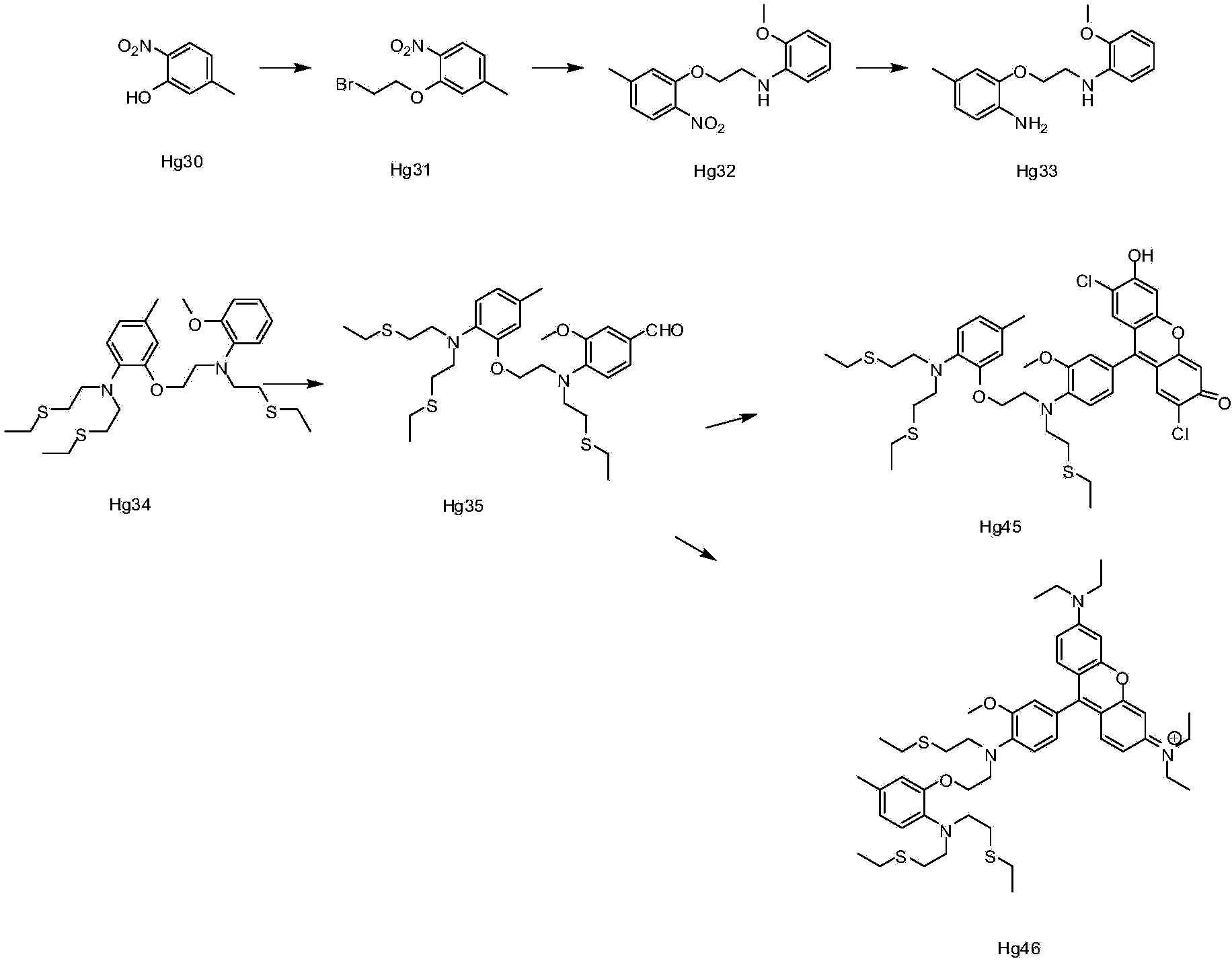 Organic compound for measuring content of metal ions in water environment and application of organic compound