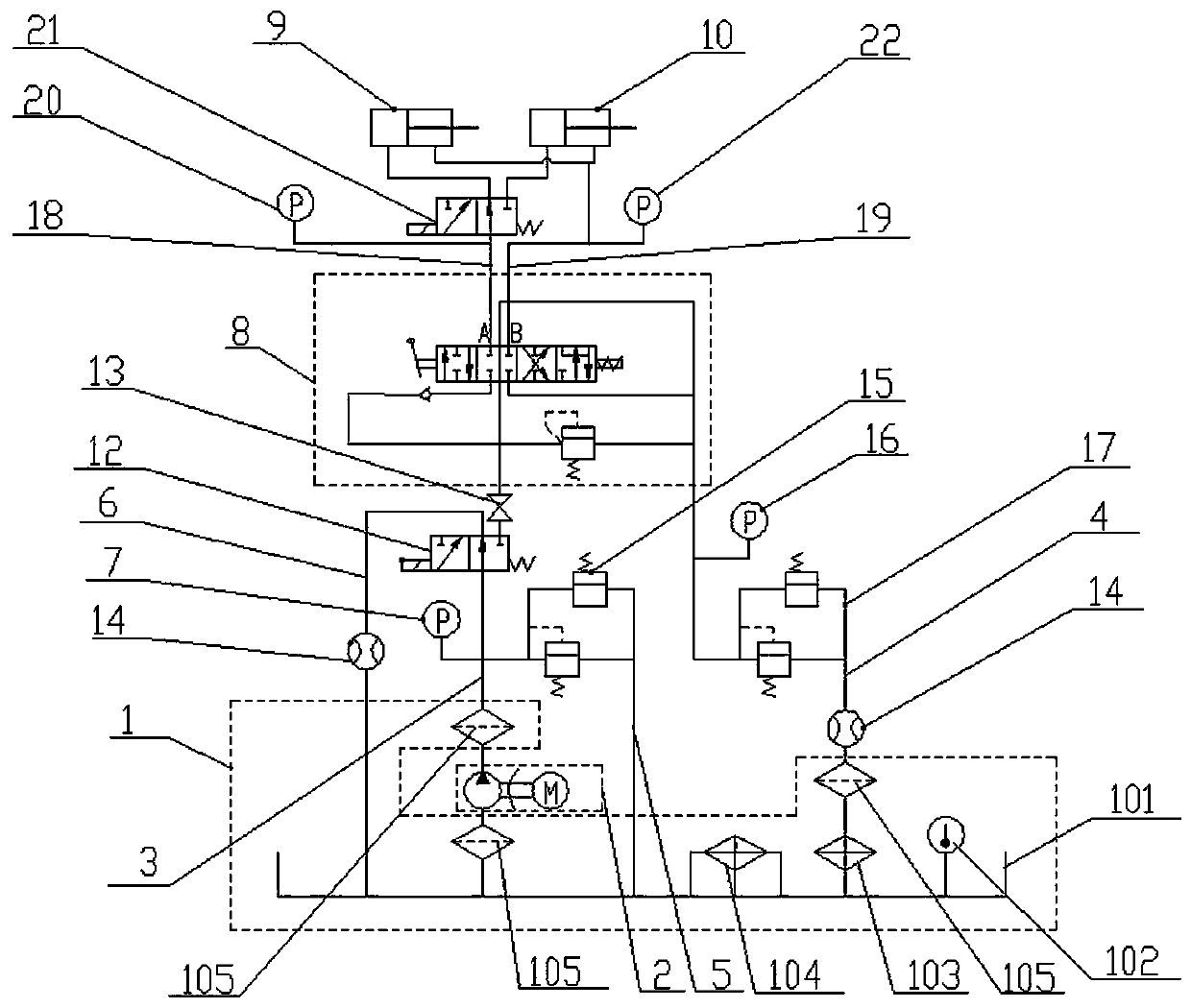 Test device for hydraulic multi-way valve of tractor and test method thereof