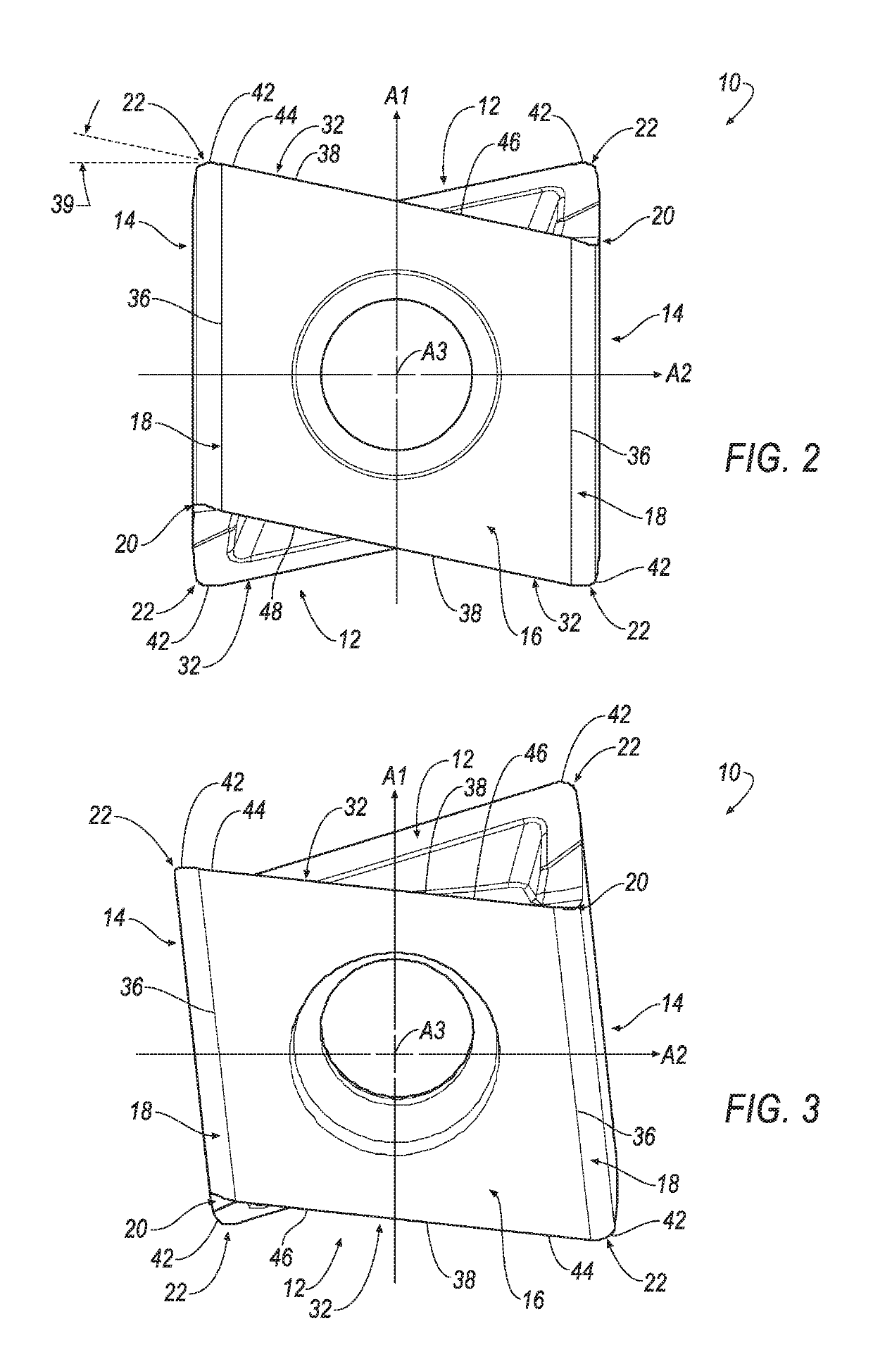 Tangentially mounted indexable cutting insert with convex-shaped minor side surfaces and concave-shaped end surfaces