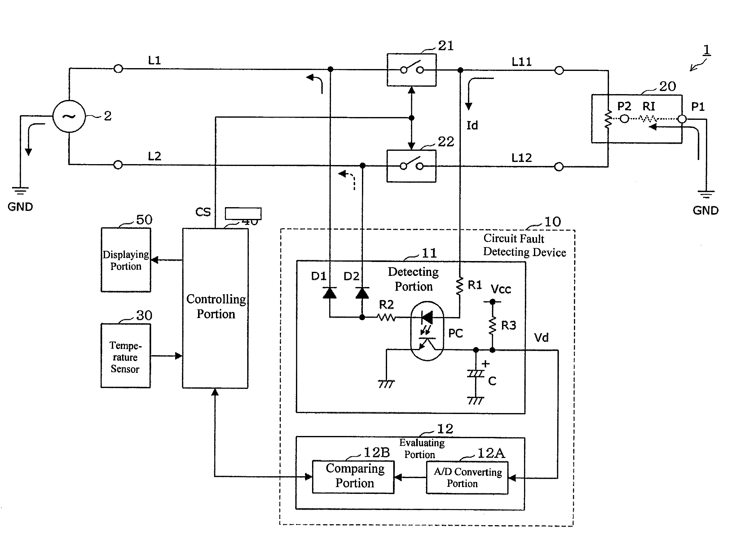 Circuit fault detecting device and method