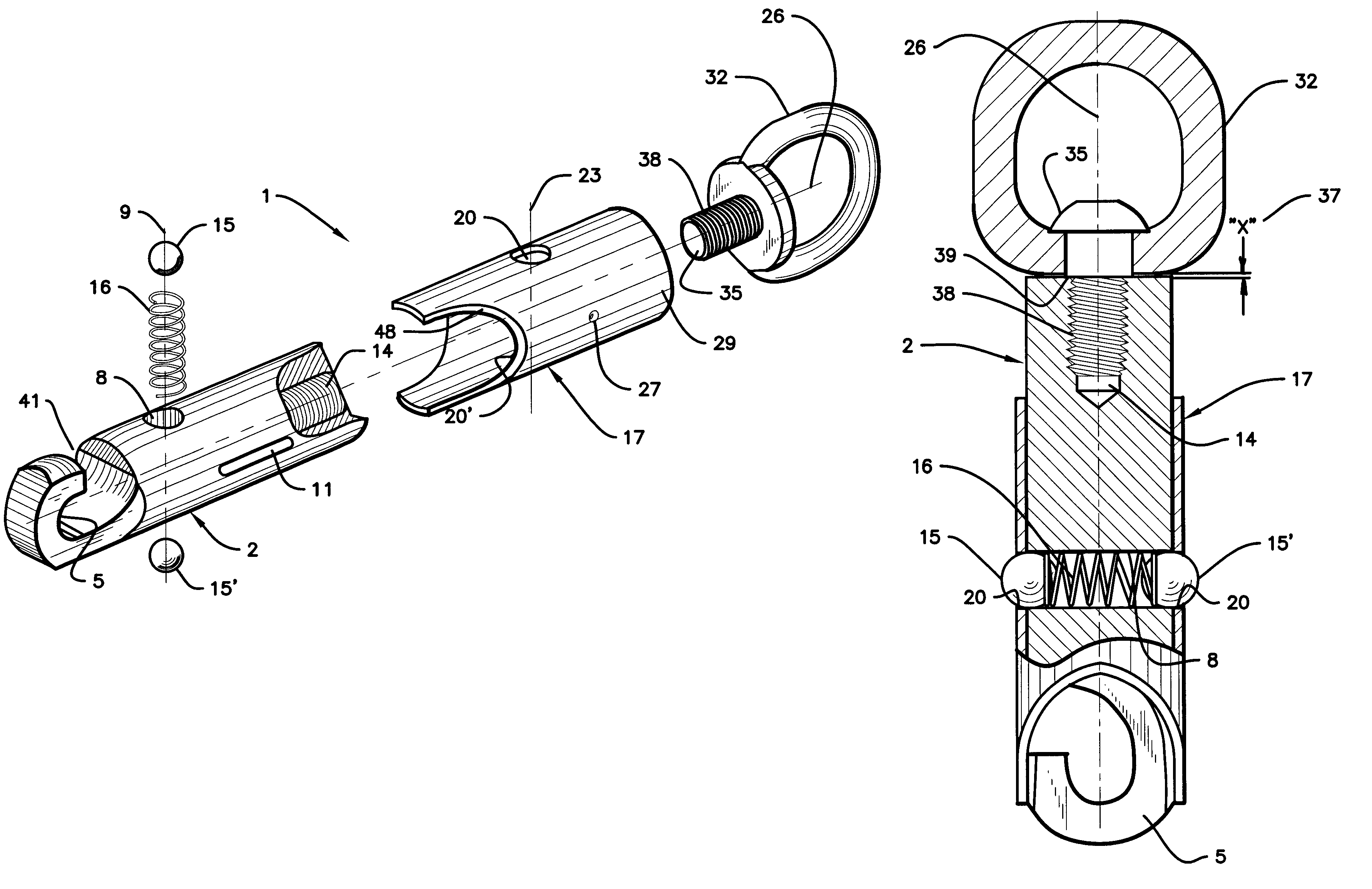 Hooked latch with ball lock sliding sleeve retainer