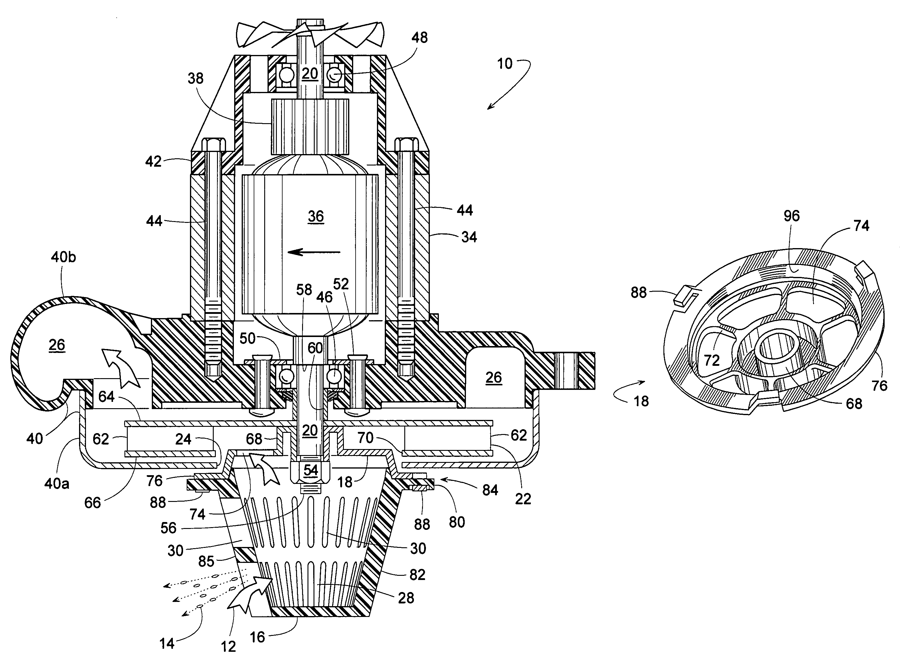 Removable gas/liquid separator for a motor