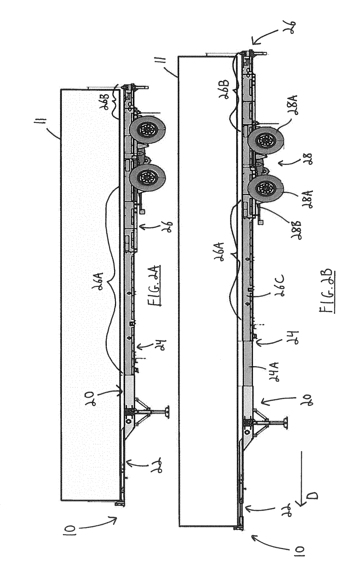 Extendable trailer for freight containers