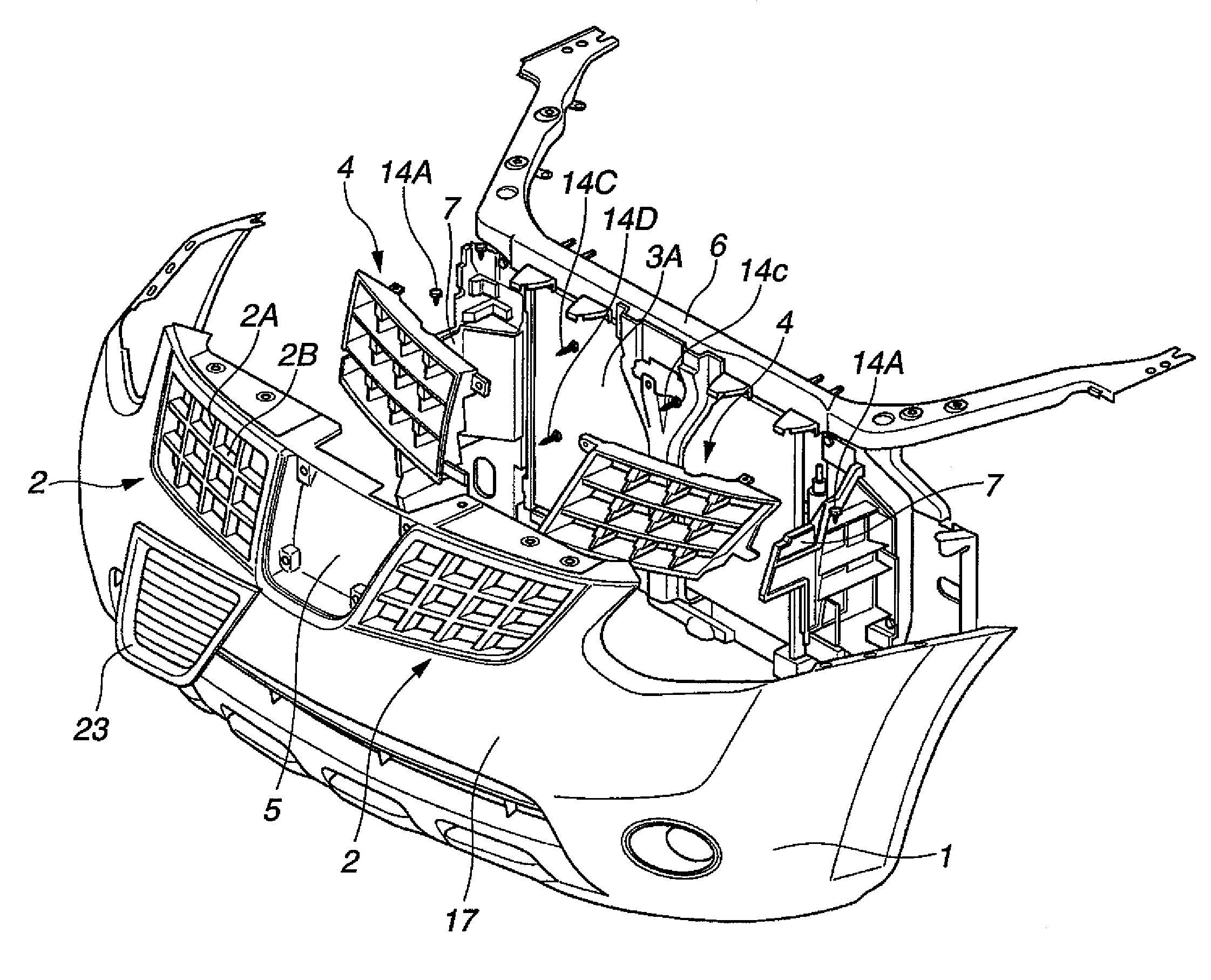 Grid member and vehicle front structure with the grid member