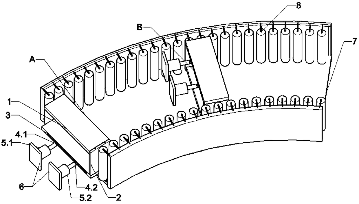 Bent sectional material pultrusion production traction device and method based on traction rate differential motion