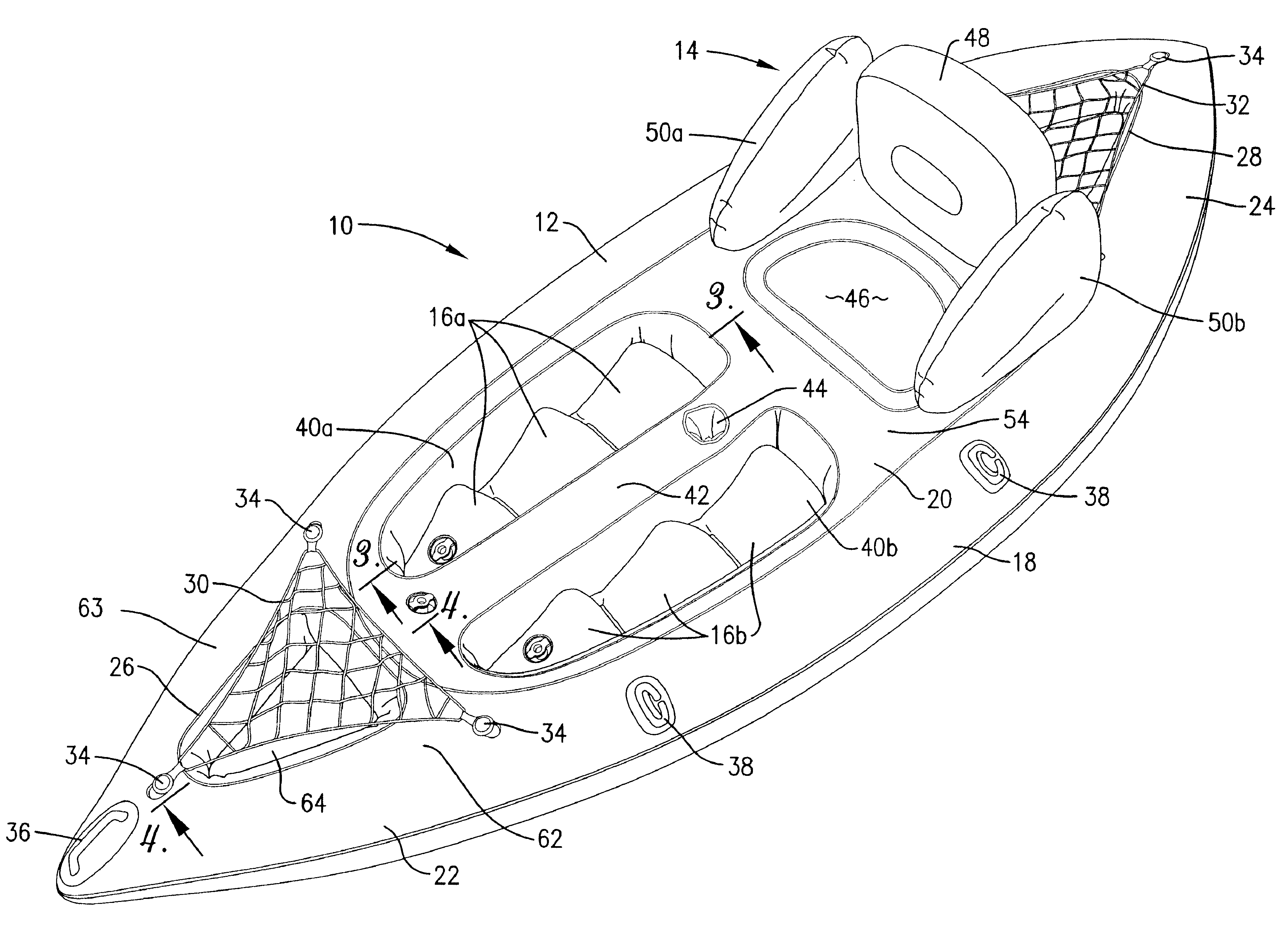 Inflatable kayak with multi-position footrests