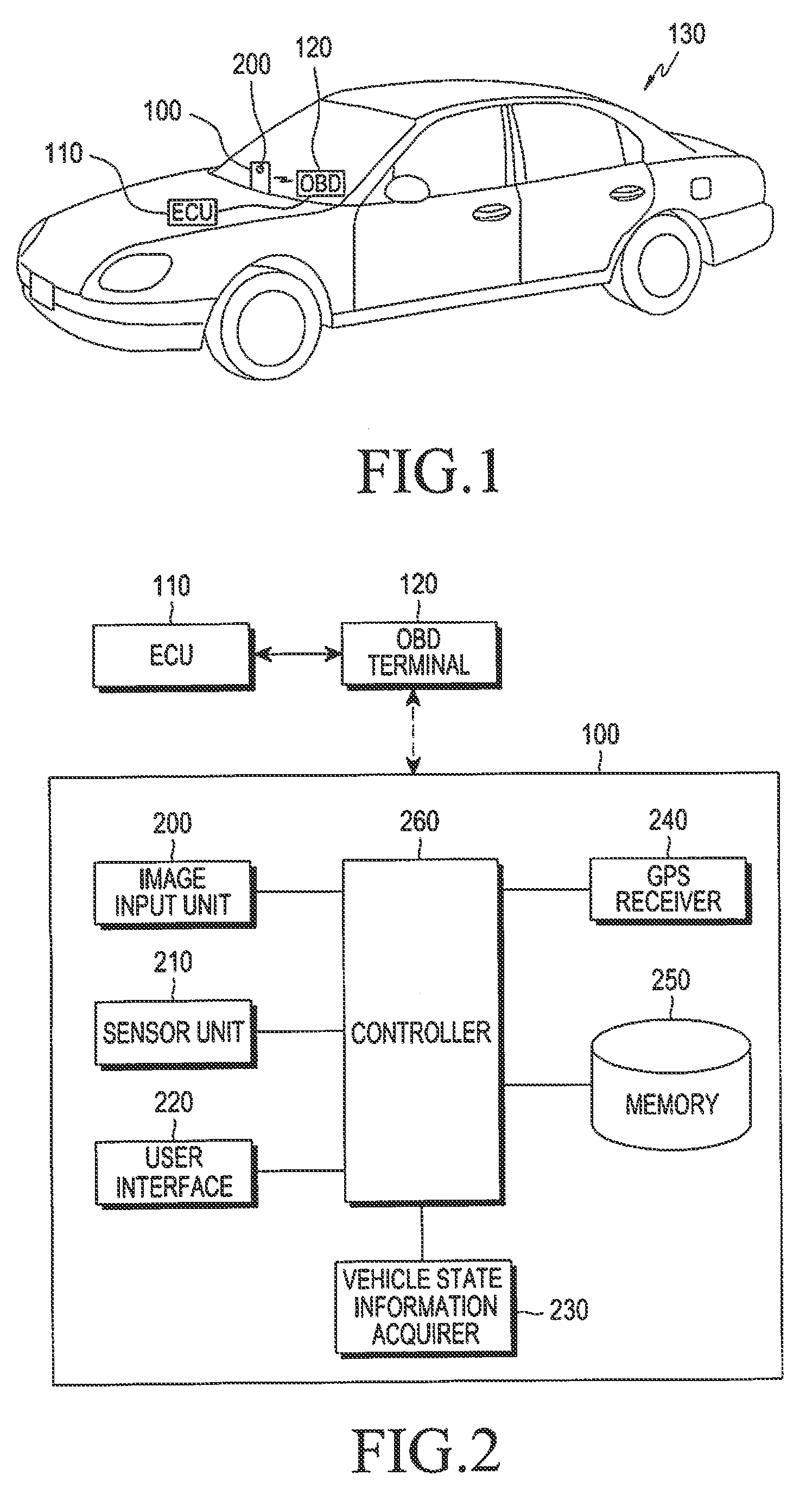 Apparatus and method for recording an image for a vehicle using on board diagnostic information