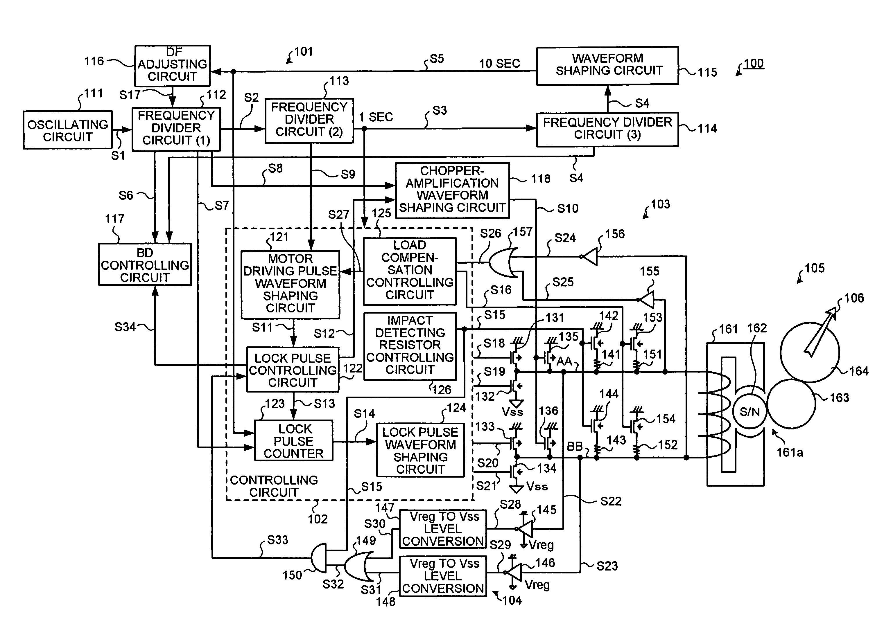 Analog electronic timepiece that prevents deviation of displayed time when an impact is applied to the timepiece