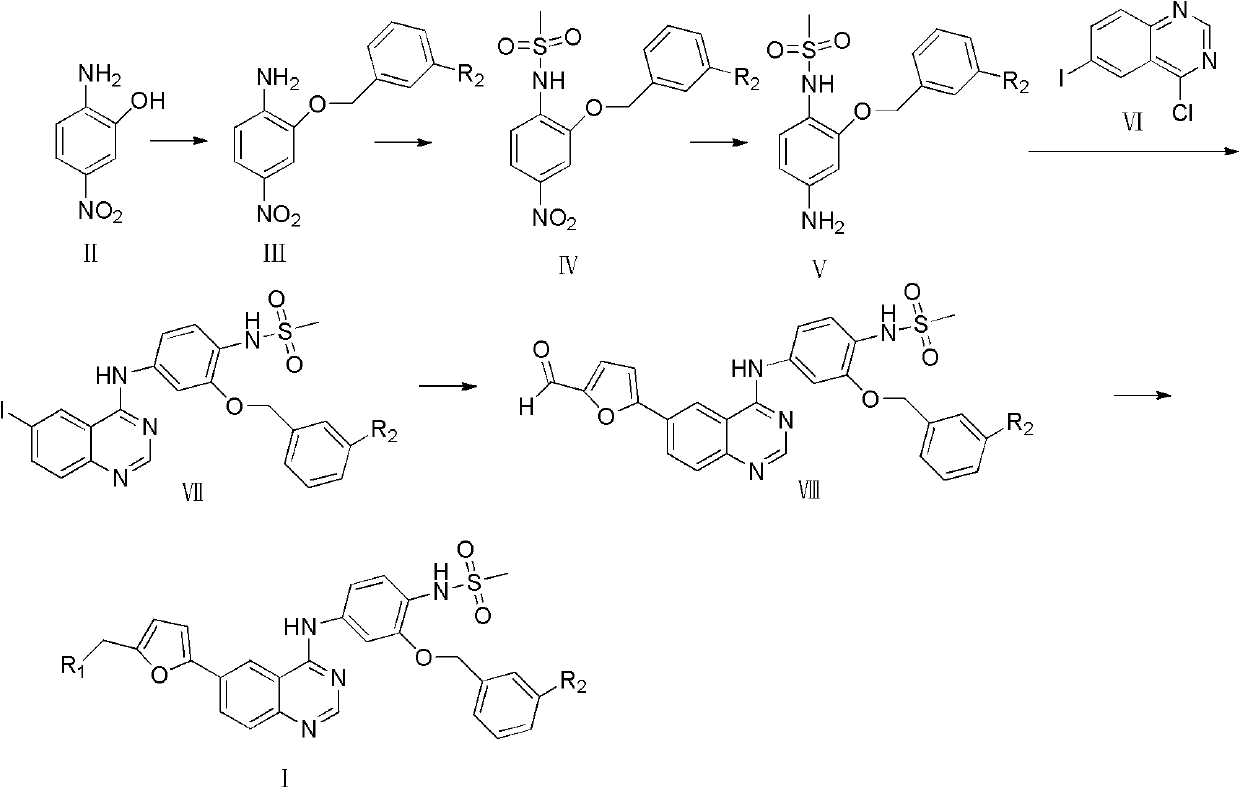 4-substituted p-methyl sulfonamide anilino-quinazoline derivatives and preparation method and application thereof