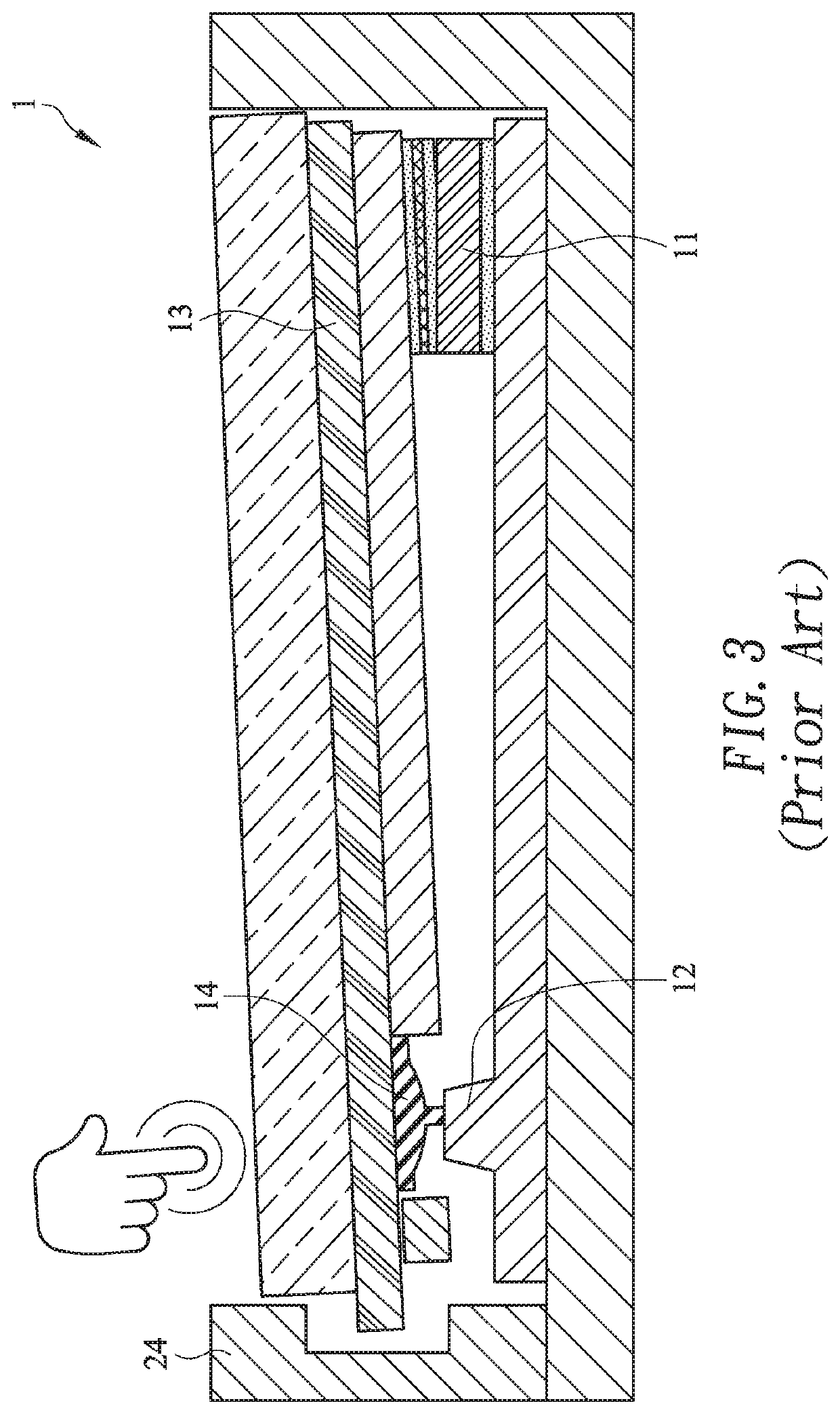 Input touchpad module and computing device having a touch member with improved swinging stability