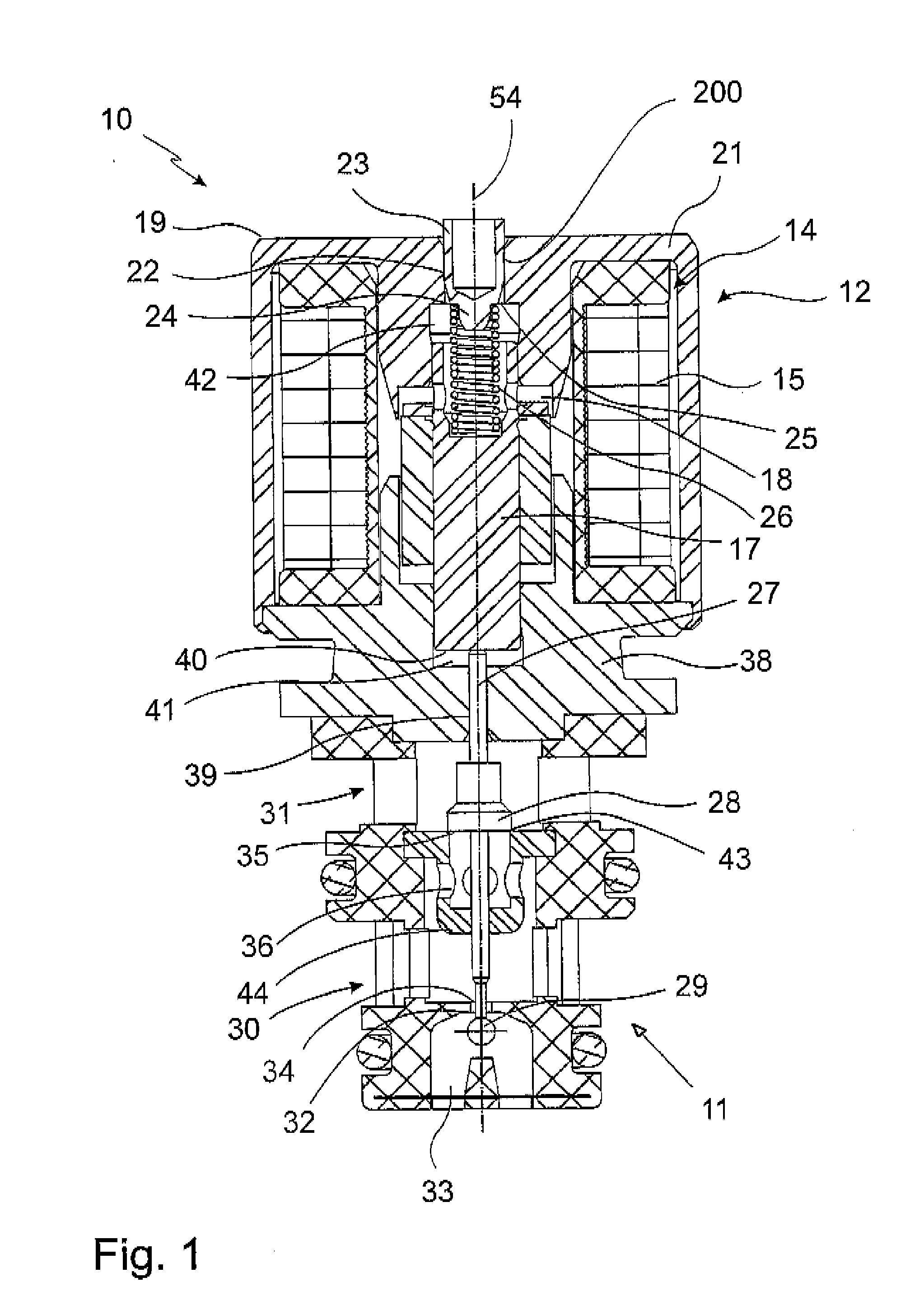 Electromagnet with adjusting screw