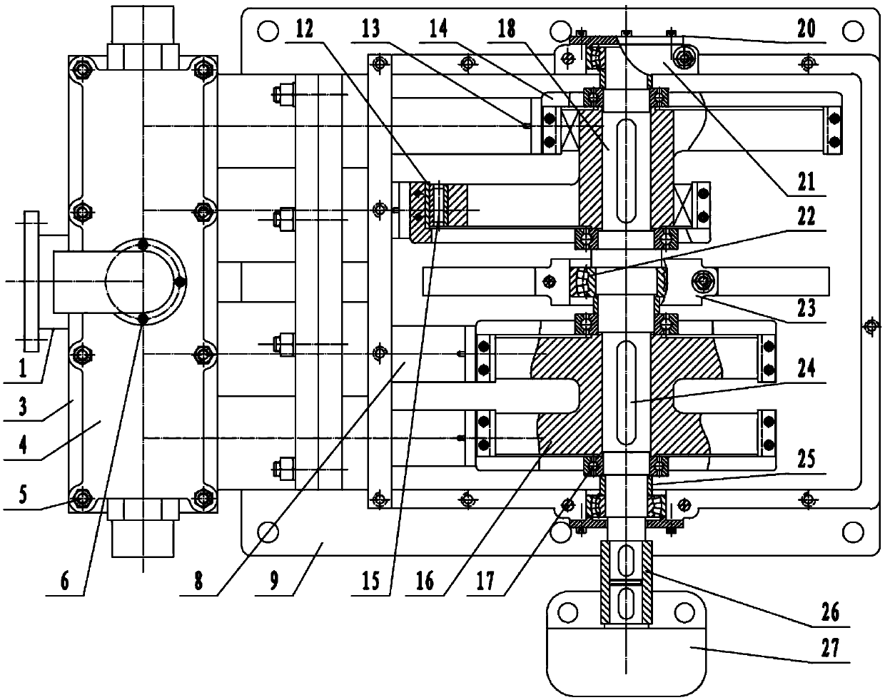 Reciprocating four-cylinder slurry pump