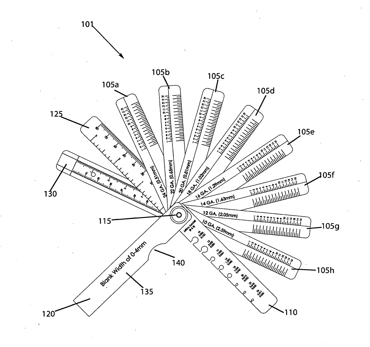 Tool for establishing the length of specific thickness stock required to form an enclosed shape having predetermined dimensions.