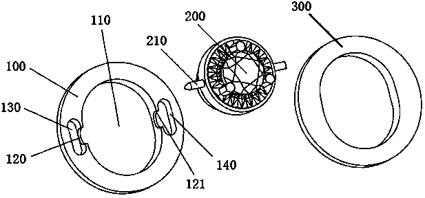 Automatic swinging ornament, carrier with automatic swinging ornament and inlay method