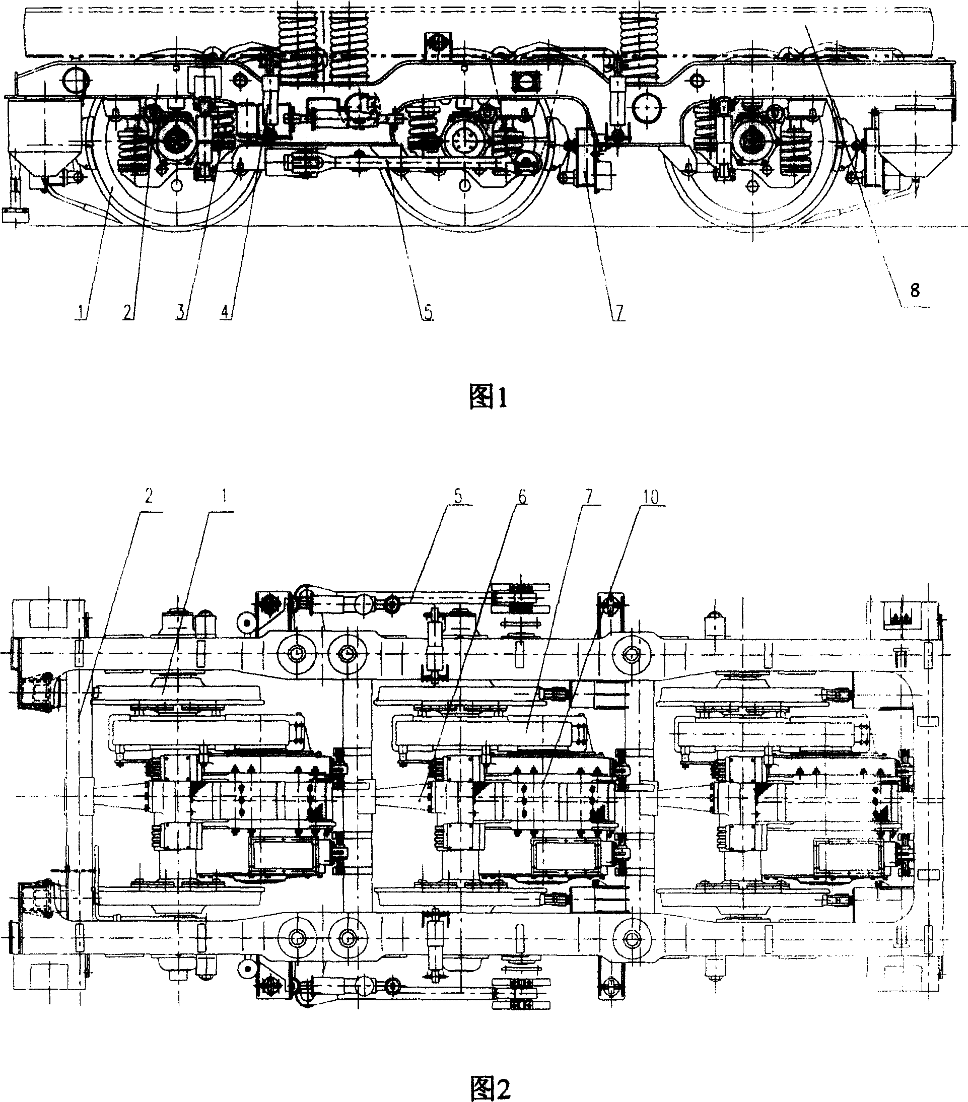 Tractive motor hanging method and bogie for three-axial locomotive