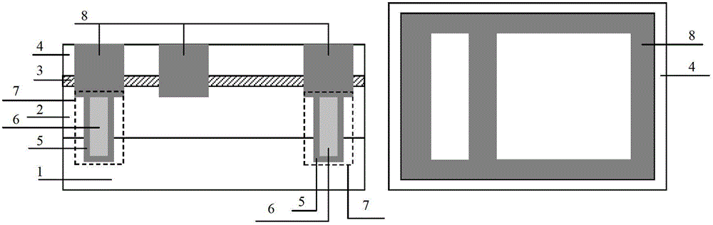 Strain SiGe square-in-square type channel NMOS (N-channel Metal Oxide Semiconductor) integrated device and preparation method thereof