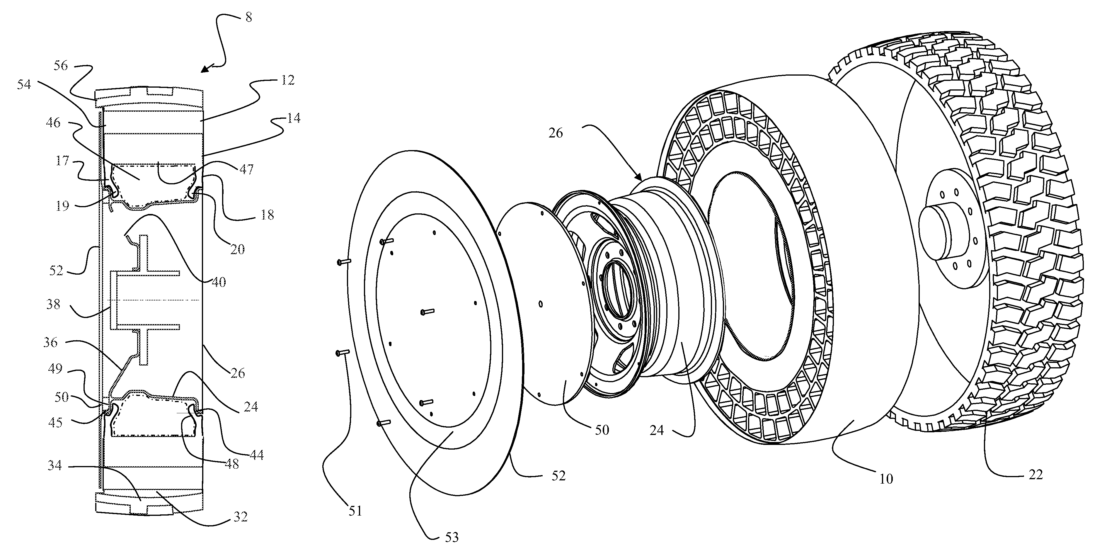 Non-pneumatic survivable tire mounting system for conventional wheels