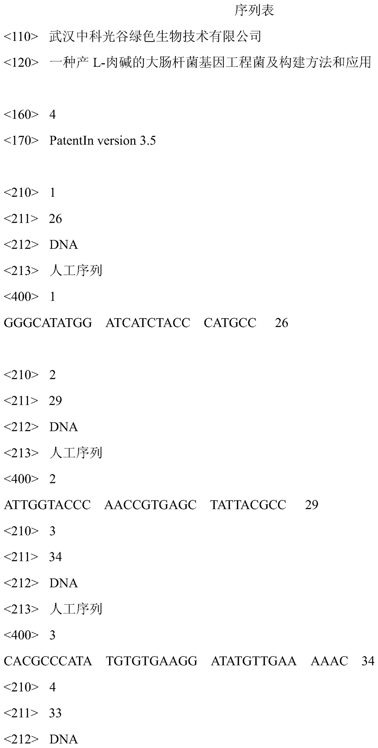 A kind of L-carnitine-producing Escherichia coli genetically engineered bacteria and its construction method and application