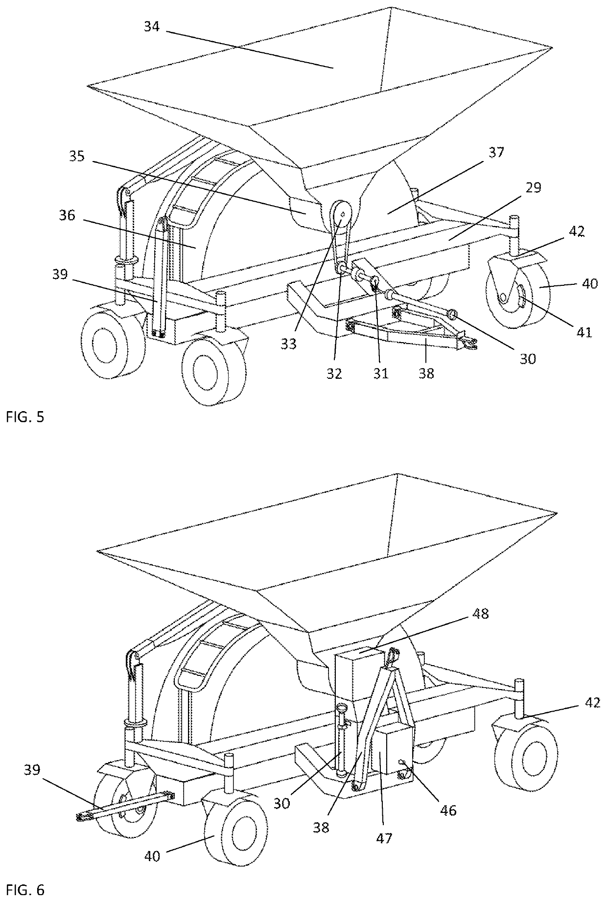 Self-trailering grain bagging machine on four wheels