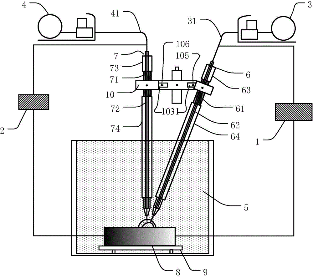 Double-wire underwater wet welding device and method