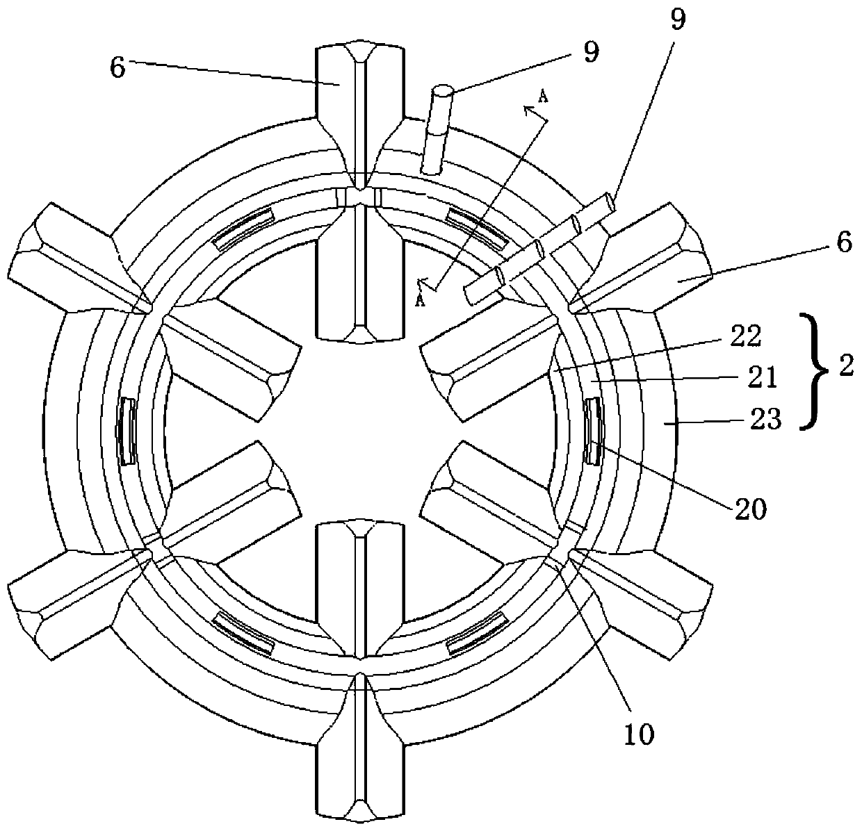 Swept back arc type pneumatic atomizing evaporative stabilizer