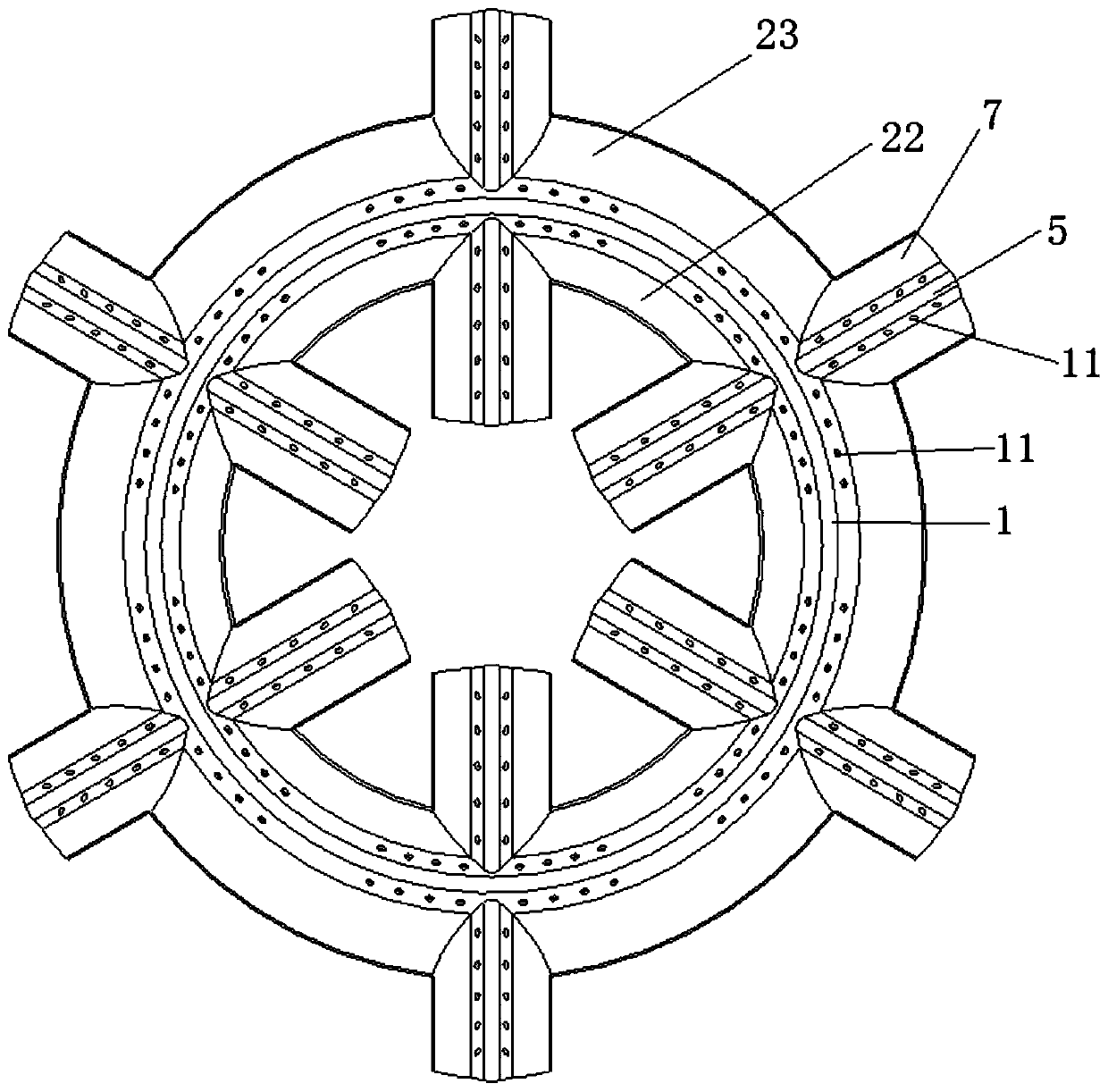 Swept back arc type pneumatic atomizing evaporative stabilizer