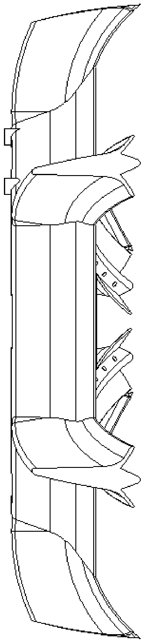 Swept back arc type pneumatic atomizing evaporative stabilizer