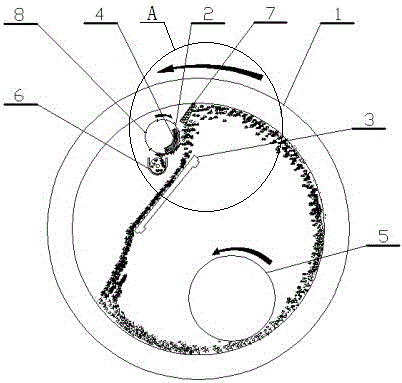 Steel slag horizontal roller mill iron removing device and iron removing method thereof