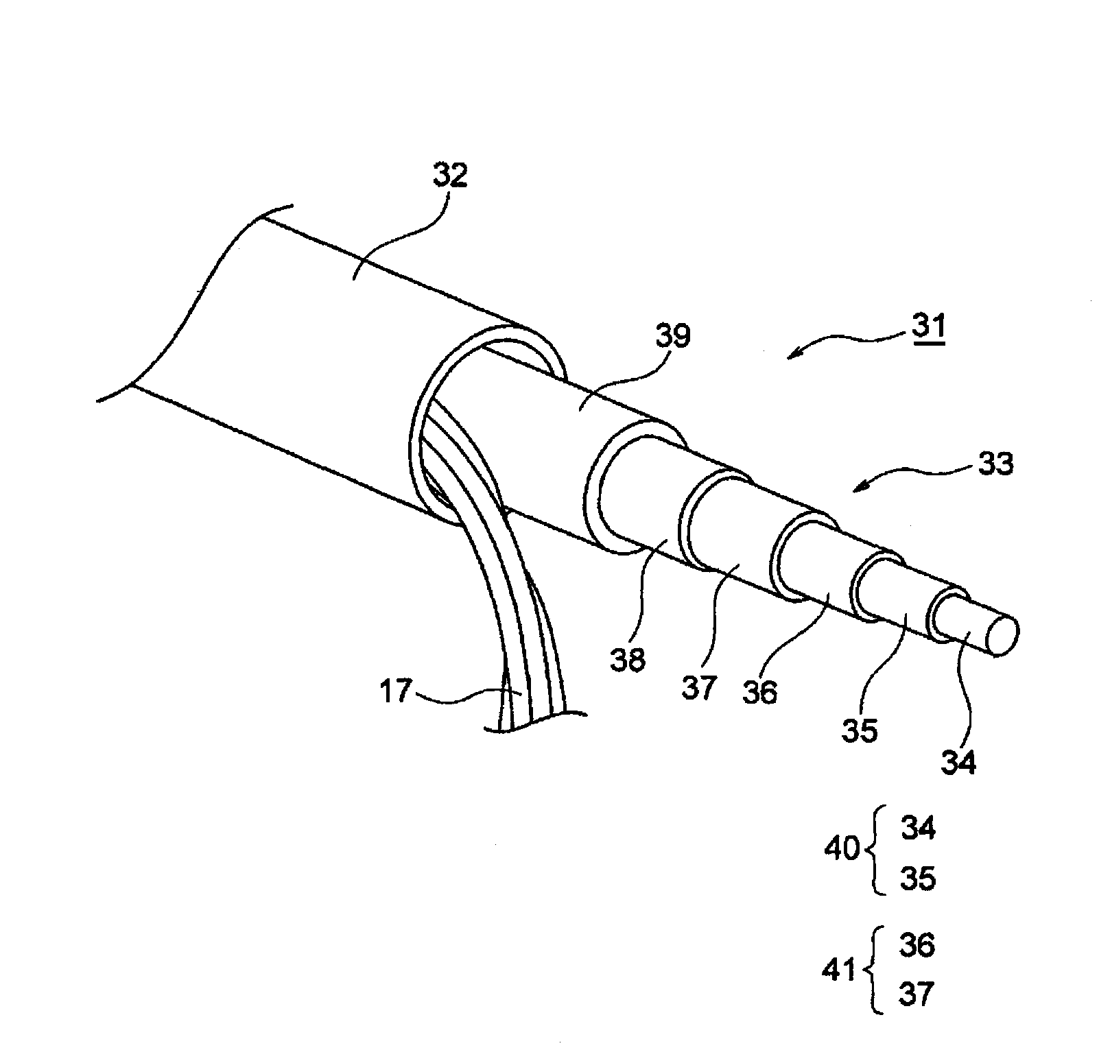 Wire harness with coaxial composite conductive path