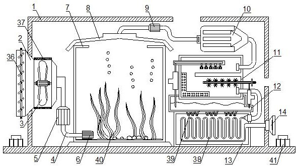 An ornamental water tank type air purification impurity filter device