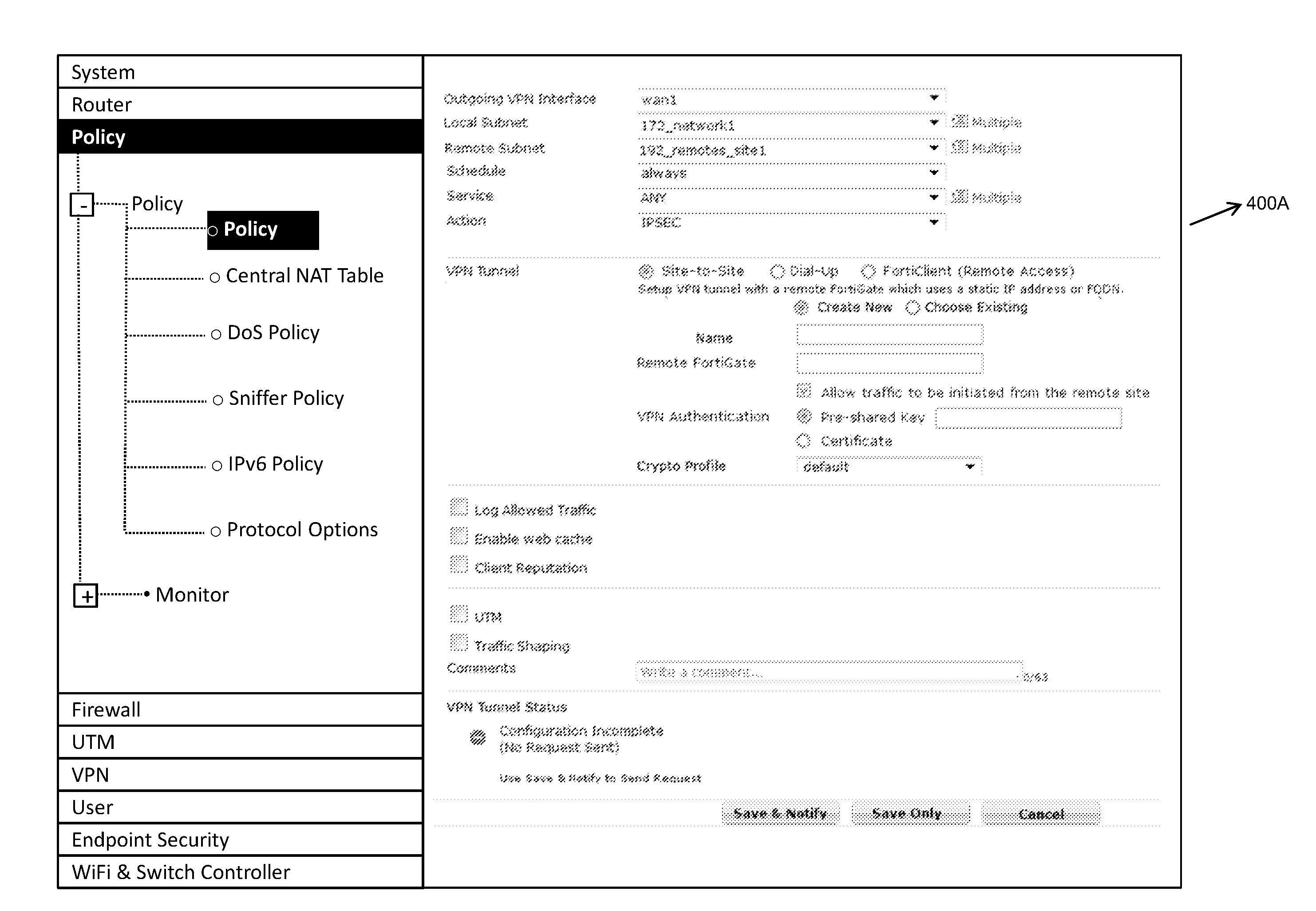 Policy-based configuration of internet protocol security for a virtual private network