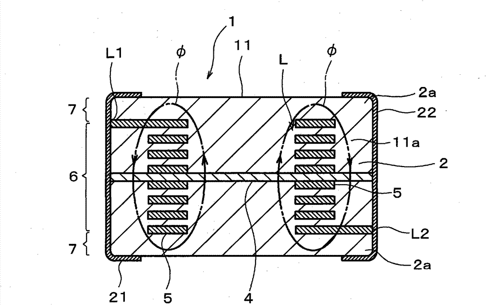 Open magnetic circuit stacked coil component and process for producing the open magnetic circuit stacked coil component