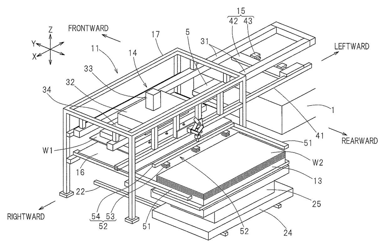 Plate material conveyance apparatus with temporary placement table