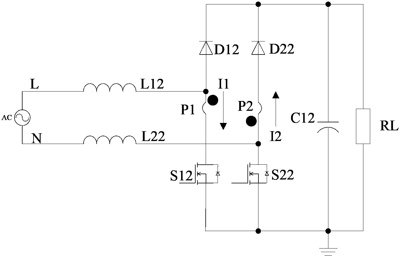 Device and method for inductive current sampling of bridge-free PFC circuit