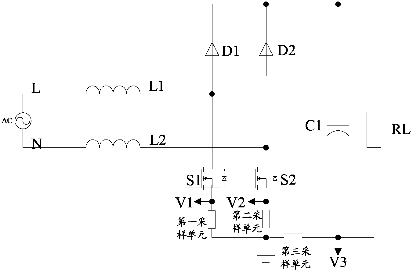 Device and method for inductive current sampling of bridge-free PFC circuit