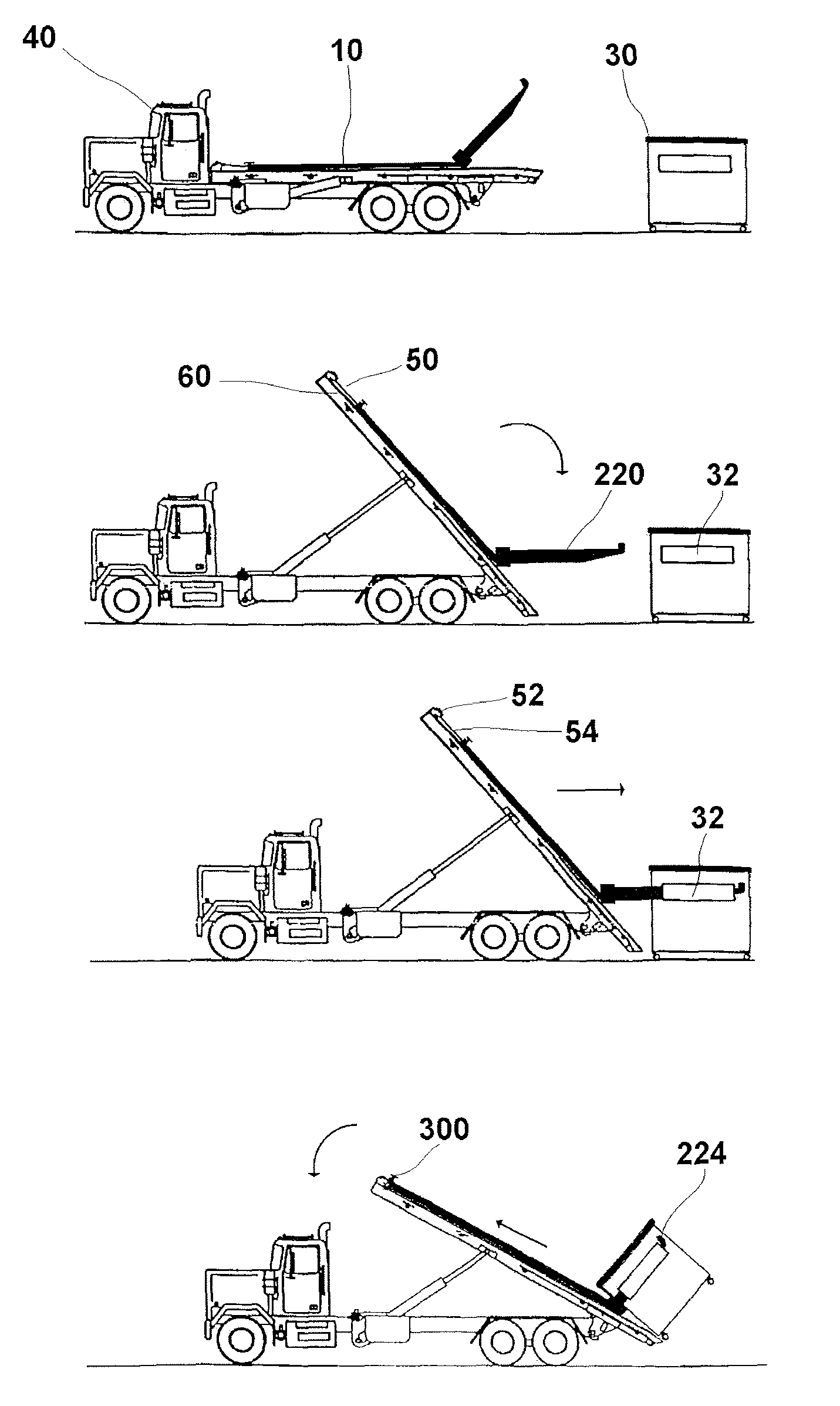 Roll-off truck bed adapter for use with standard front load containers